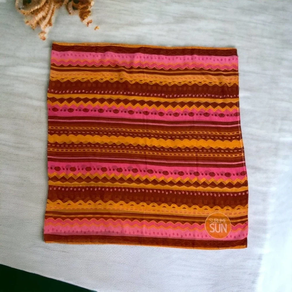 Sublime Sun Geometric Striped Sarong Wrap Women Pink Orange Beach Coastal Summer